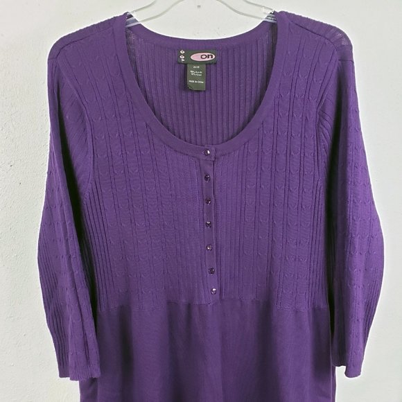 Liv On Women's Purple Knit V Neck Shirt Top Blouse Sweater Mini Dress Tunic - Picture 2 of 10